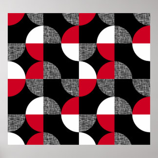 Affiche Motif de plaid géométrique noir, rouge, blanc.