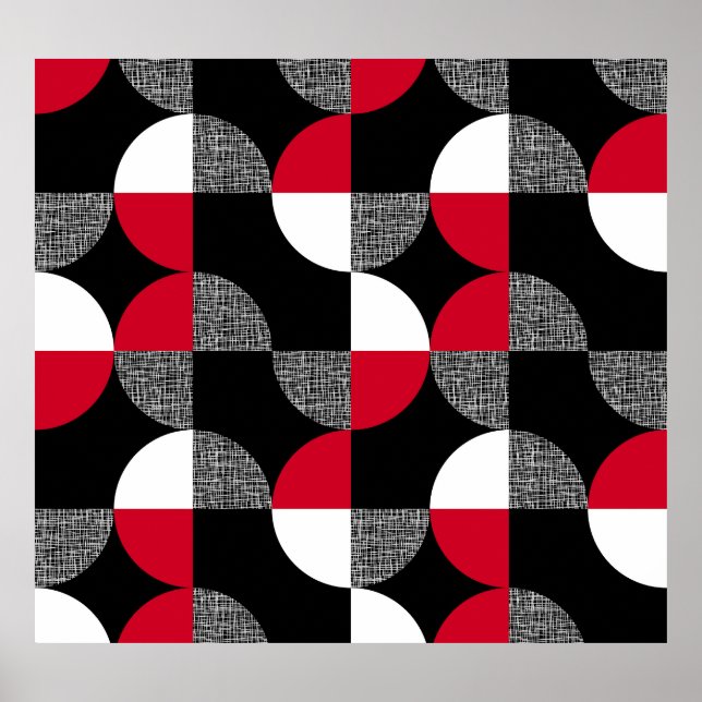 Affiche Motif de plaid géométrique noir, rouge, blanc. (Devant)