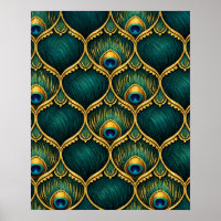 Motif de plume de paon orné en émeraude et or