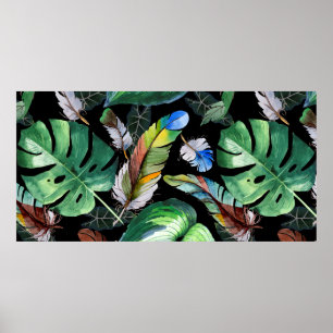 Affiche Motif de plume d'oiseau d'aquarelle de l'aile. Aqu