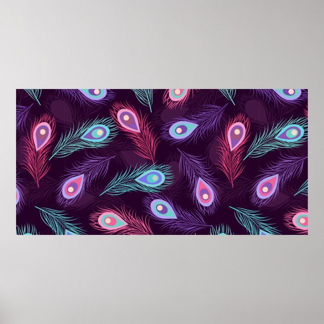 Affiche Motif de plumes de paon dessinées à la main. Vint (Devant)