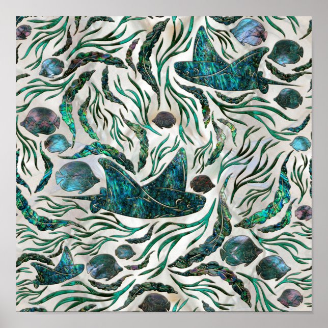 Affiche Motif de poisson stingray et squelette Abalone (Devant)