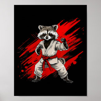 Affiche Motif de raton laveur de karaté Taekwondo Jiu-Jits