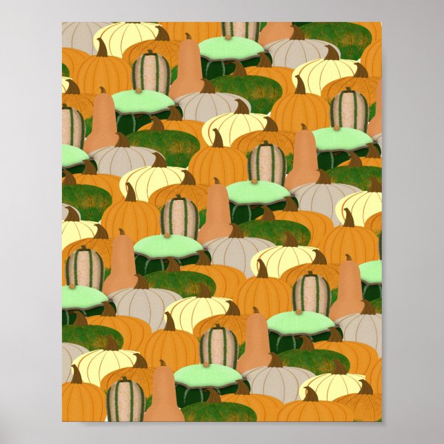 Affiche Motif de récolte de courge d'automne (Devant)