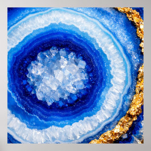 Affiche Motif de résine de géode d'or bleu