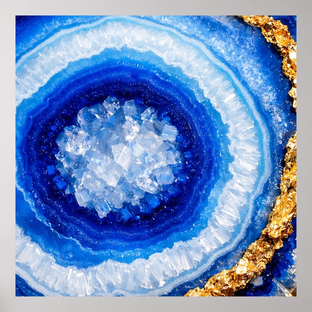 Affiche Motif de résine de géode d'or bleu (Devant)