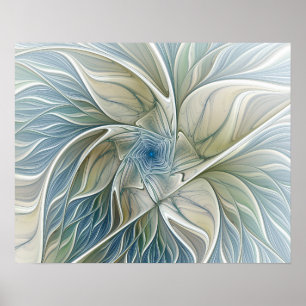 Affiche Motif de rêve floral Abstrait Bleu Kaki Fractale
