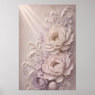 Affiche Motif de rose élégant en relief lavande