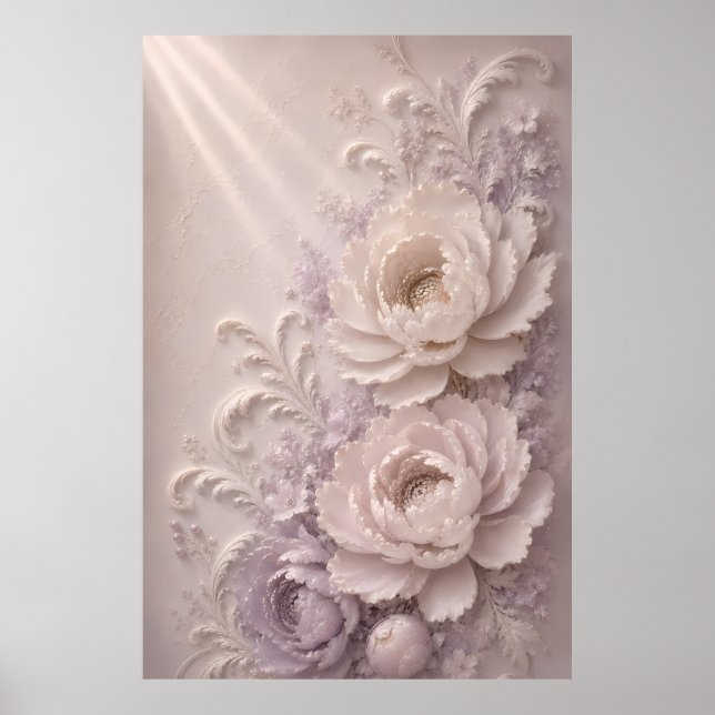 Affiche Motif de rose élégant en relief lavande (Devant)