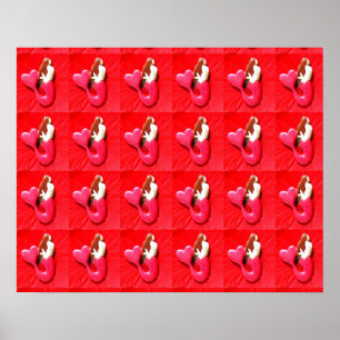Affiche motif de sirènes coeur-coupé la queue par rouge