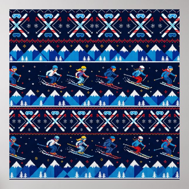Affiche Motif de ski de Noël laid pour les Fêtes (Devant)