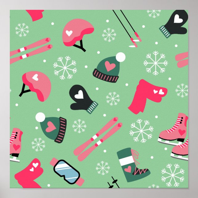 Affiche Motif de sports de vacances d'hiver mignon  (Devant)