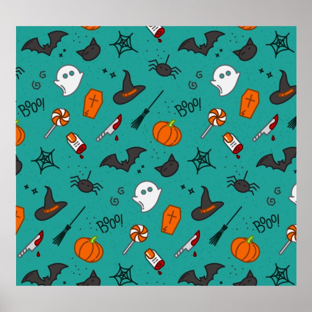 Affiche Motif de style plat Halloween Turquoise. (Devant)