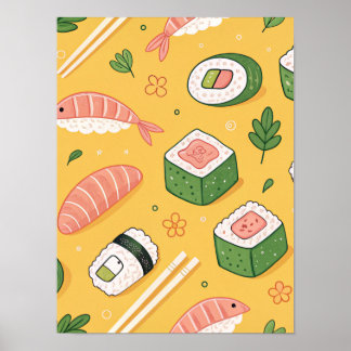 Affiche Motif de sushi sans couture – Nourriture japonaise