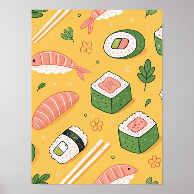 Affiche Motif de sushi sans couture – Nourriture japonaise (Devant)
