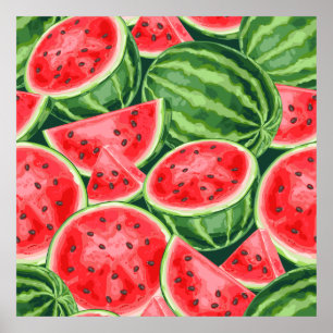 Affiche Motif de tranches de pastèque vibrantes d'été