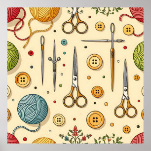 Affiche Motif de tricot crochet outils de couture