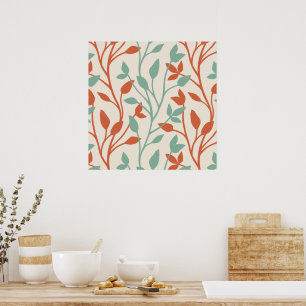 Affiche Motif de vigne botanique moderne orange et sauge