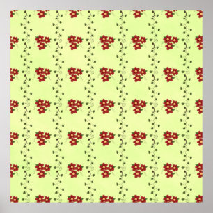 Affiche Motif de vigne florale rouge sur fond vert clair