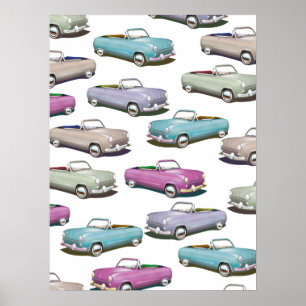 Affiche Motif de voitures classiques vintage mignonnes