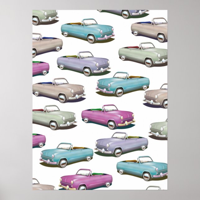 Affiche Motif de voitures classiques vintage mignonnes (Devant)