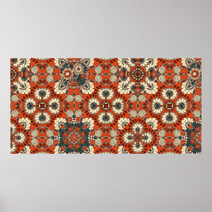 Affiche Motif décoratif sans couture avec floral et cachet