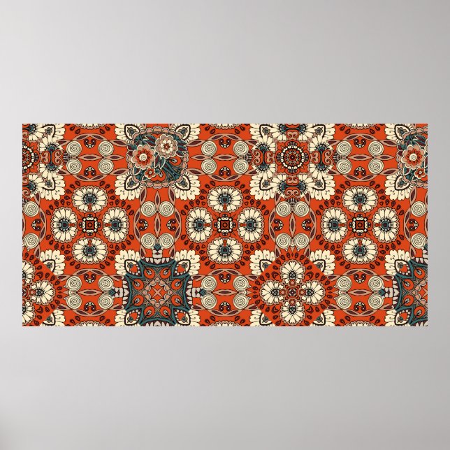 Affiche Motif décoratif sans couture avec floral et cachet (Devant)