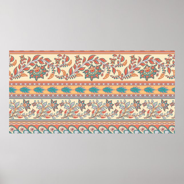 Affiche Motif décoratif sans couture de bordures avec fleu (Devant)