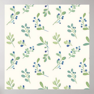 Affiche Motif délicat de myrtille et d'eucalyptus
