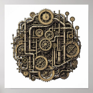 Affiche Motif d'engrenage Steampunk sans couture pour tiss