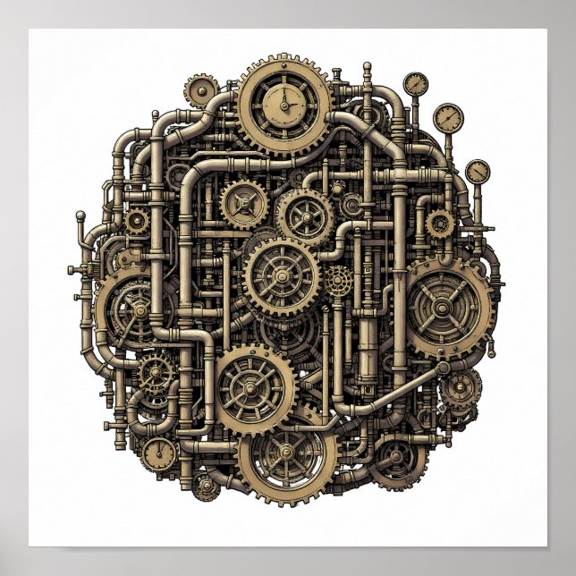 Affiche Motif d'engrenage Steampunk sans couture pour tiss (Devant)