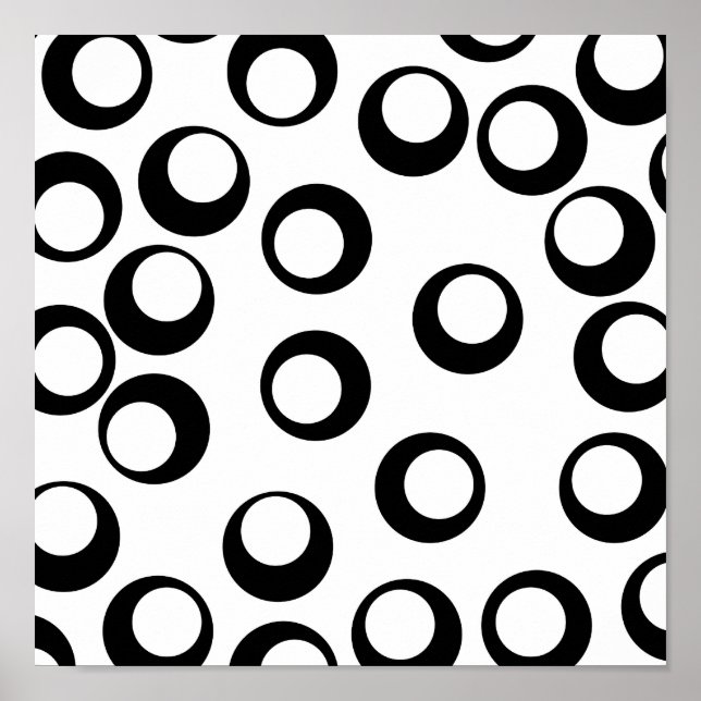 Affiche Motif des cercles rétro noirs et blancs. (Devant)