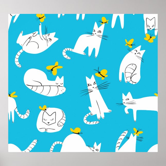 Affiche Motif des chats et papillons (Devant)