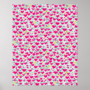 Affiche Motif des coeurs et feuilles verts