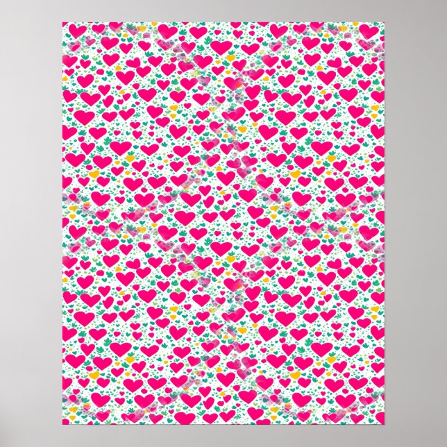 Affiche Motif des coeurs et feuilles verts (Devant)