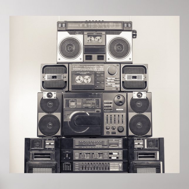 Affiche Motif des enregistreurs de cassettes des années 80 (Devant)