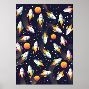 Affiche motif des Roquettes de l'Espace Rétro.