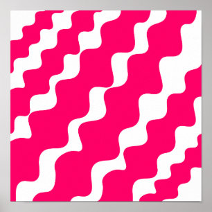 Affiche Motif des vagues inclinées rose et blanc