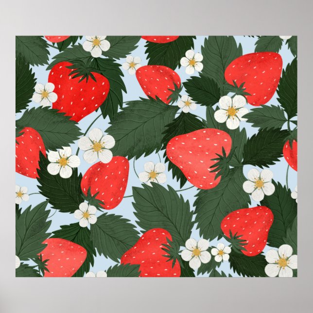 Affiche Motif d'été avec fraises. Laine de fraises (Devant)