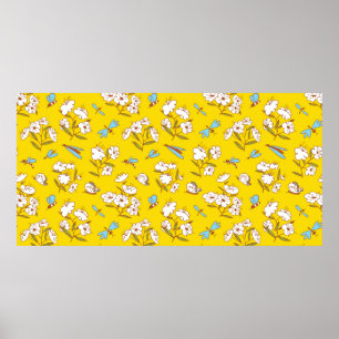 Affiche Motif d'été sans soudure avec plantes fleuris et