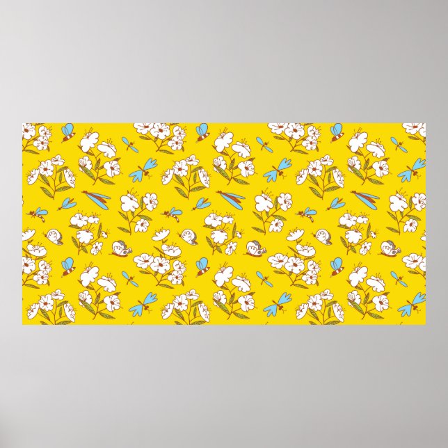 Affiche Motif d'été sans soudure avec plantes fleuris et (Devant)