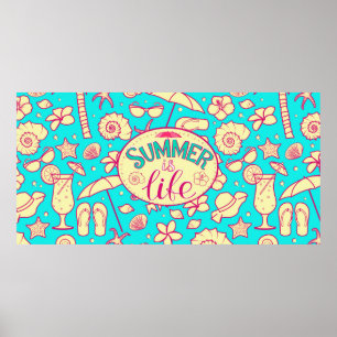 Affiche Motif d'été sur arrière - plan turquoise : paraplu