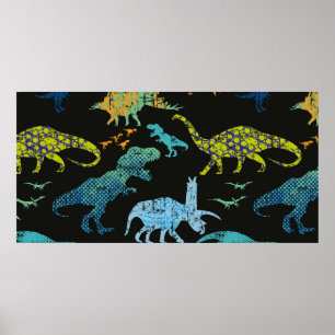 Affiche Motif Dino sans couture. Design original avec t-re
