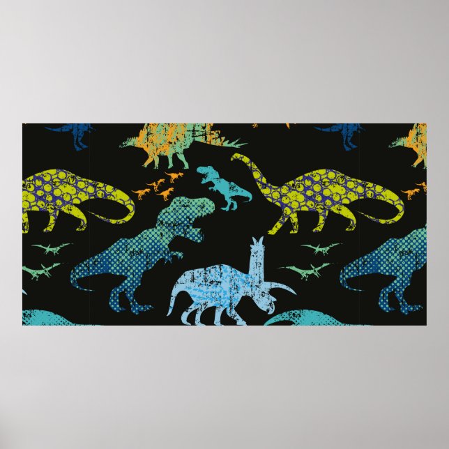 Affiche Motif Dino sans couture. Design original avec t-re (Devant)