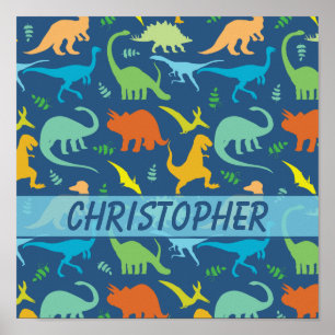 Affiche Motif Dinosaure coloré à personnaliser
