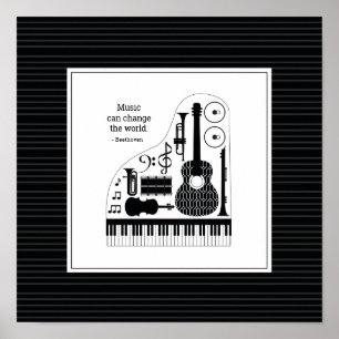 Affiche Motif d'instruments de musique noir et blanc moder