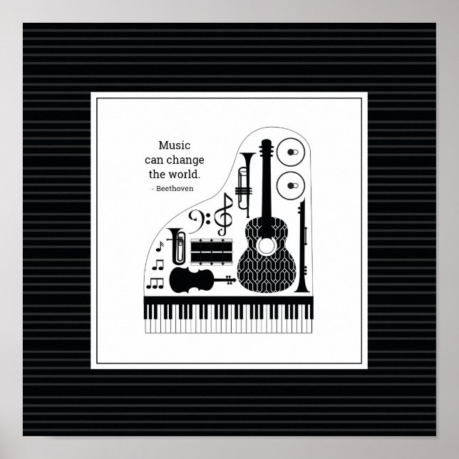 Affiche Motif d'instruments de musique noir et blanc moder (Devant)