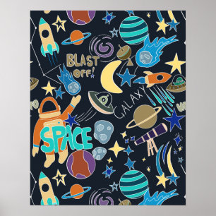 Affiche Motif Doodle de l'espace extra-atmosphérique