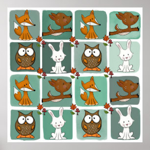 Affiche Motif du bloc des animaux des bois