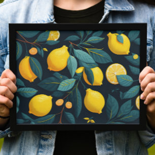 Affiche Motif du jardin de citron. Agrumes tropicaux jaune